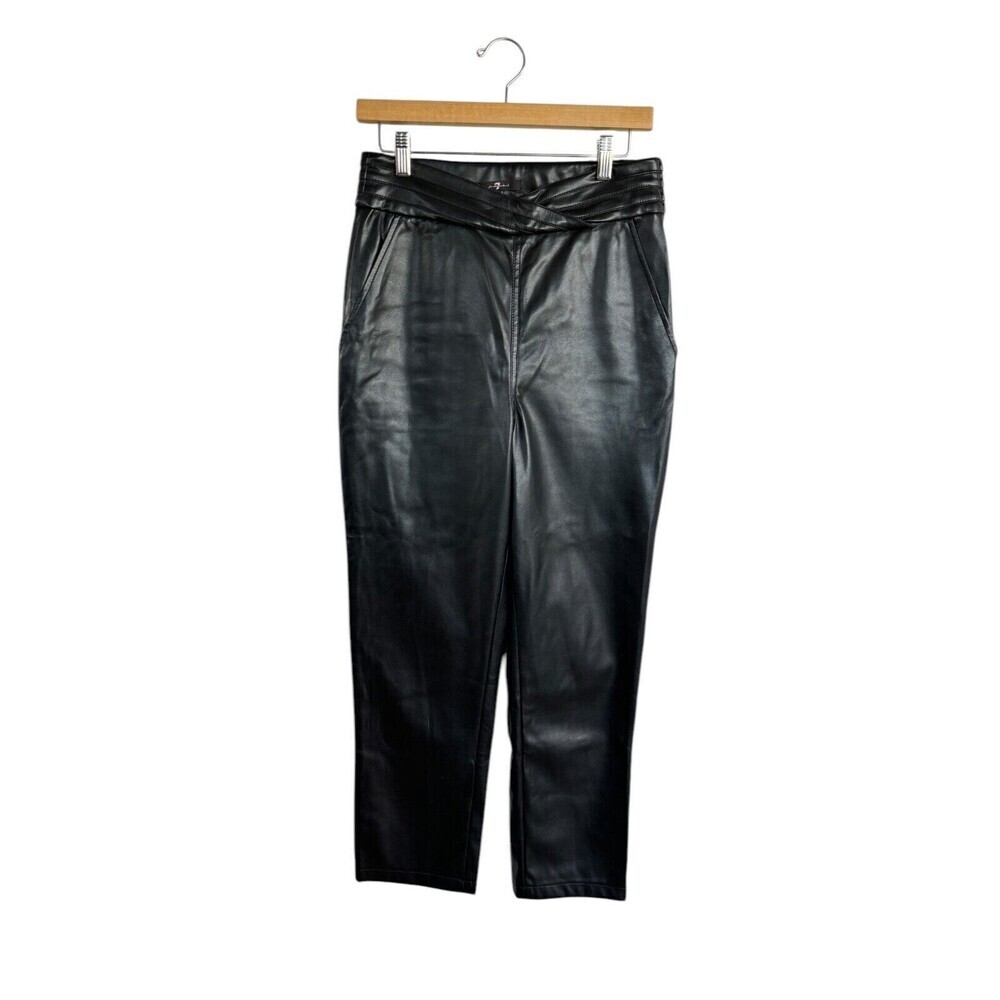 7 For All Mankind Womens Faux Leather Slim Straight Pants Black Sz Medium Casual